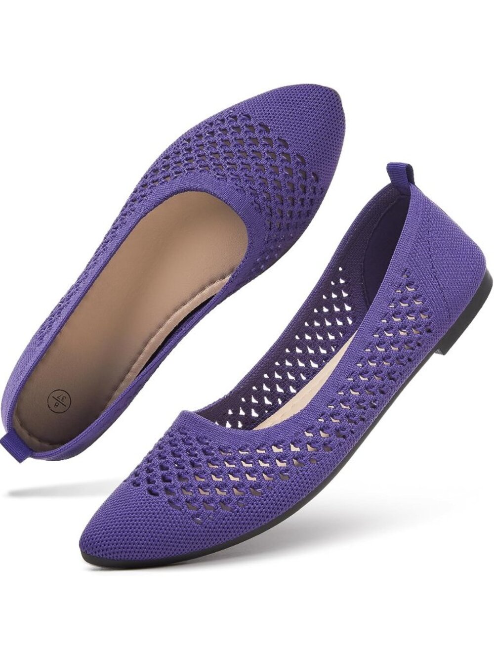 Women's Dark Purple Comfortable Pointed Toe Mesh Knit Slip On Ballet Flats